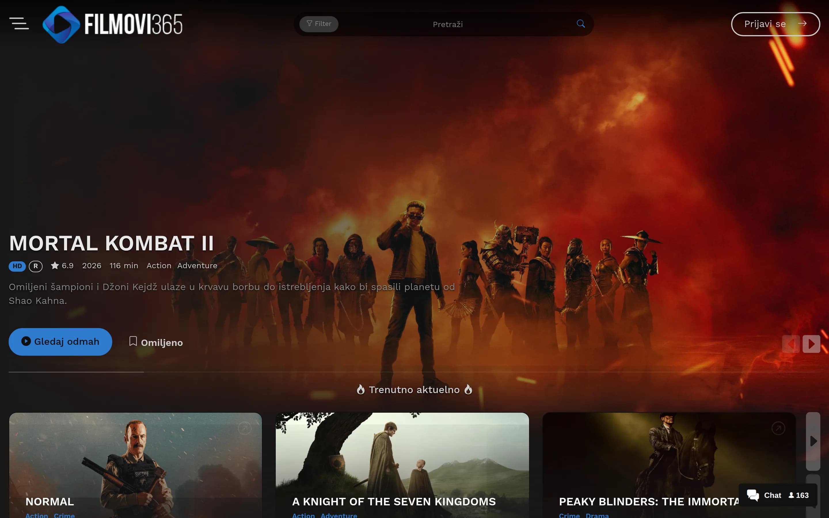 Sajt 365 Filmovi — screenshot početne stranice koju je izradio StartUp Solutions