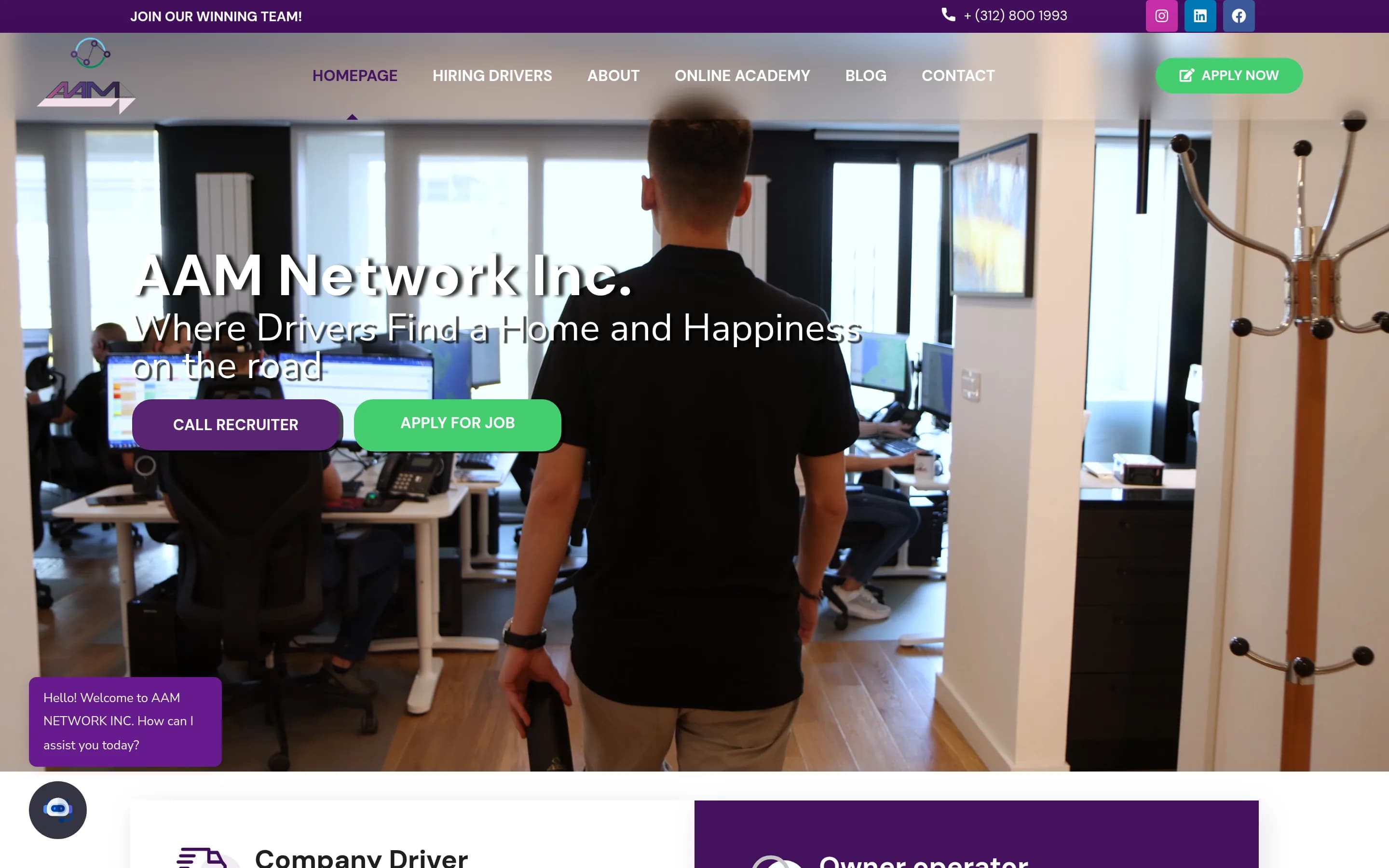 Sajt AAM Network Inc — screenshot početne stranice koju je izradio StartUp Solutions