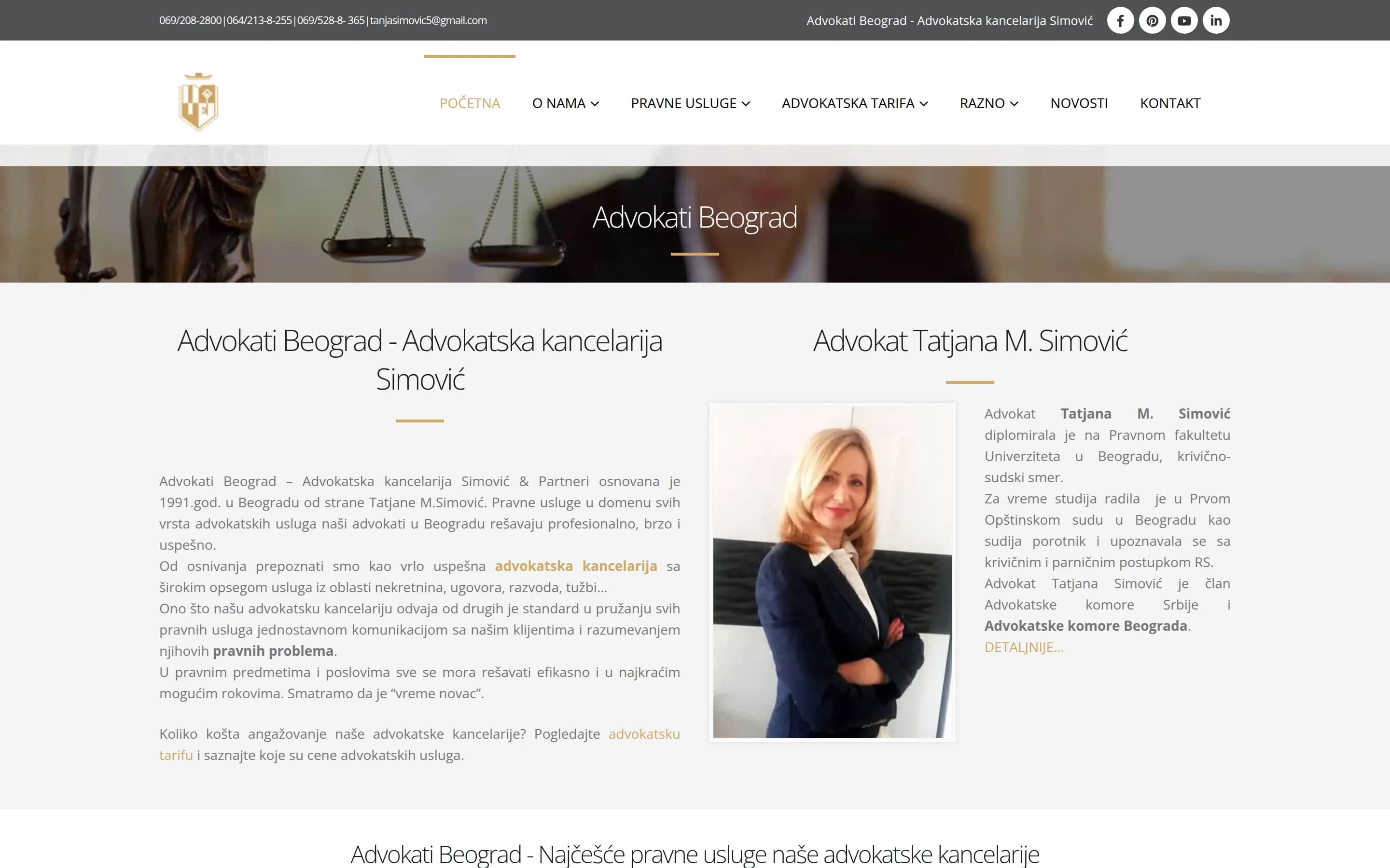 Sajt Advokat Beograd — screenshot početne stranice koju je izradio StartUp Solutions