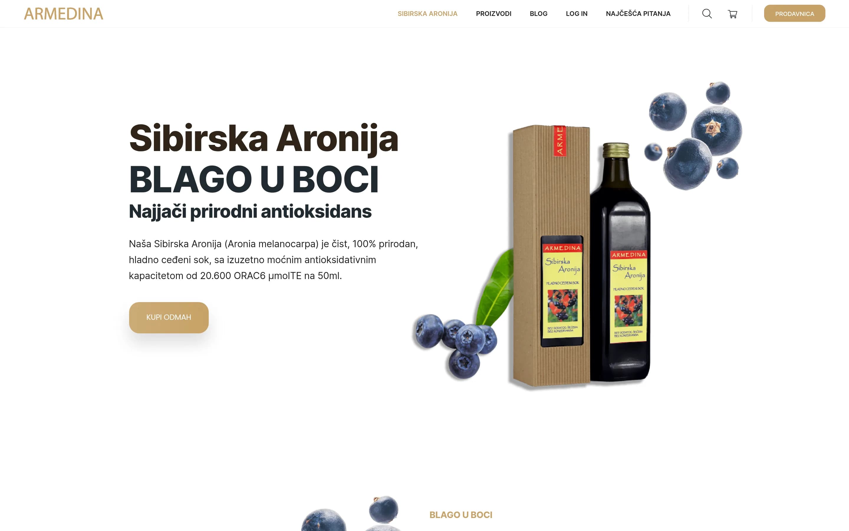 Sajt Aronija — screenshot početne stranice koju je izradio StartUp Solutions