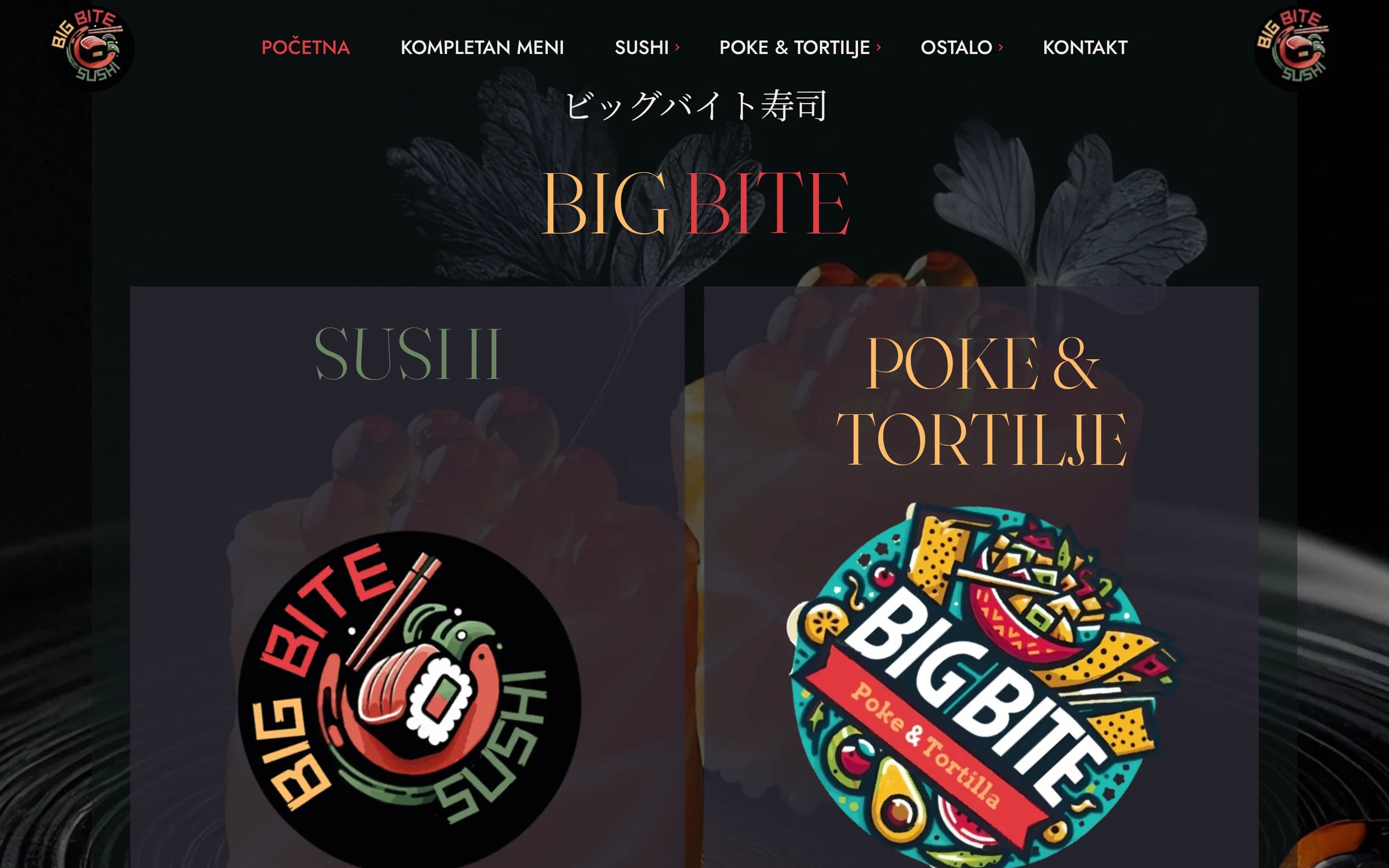 Sajt Big Bite Sushi — screenshot početne stranice koju je izradio StartUp Solutions