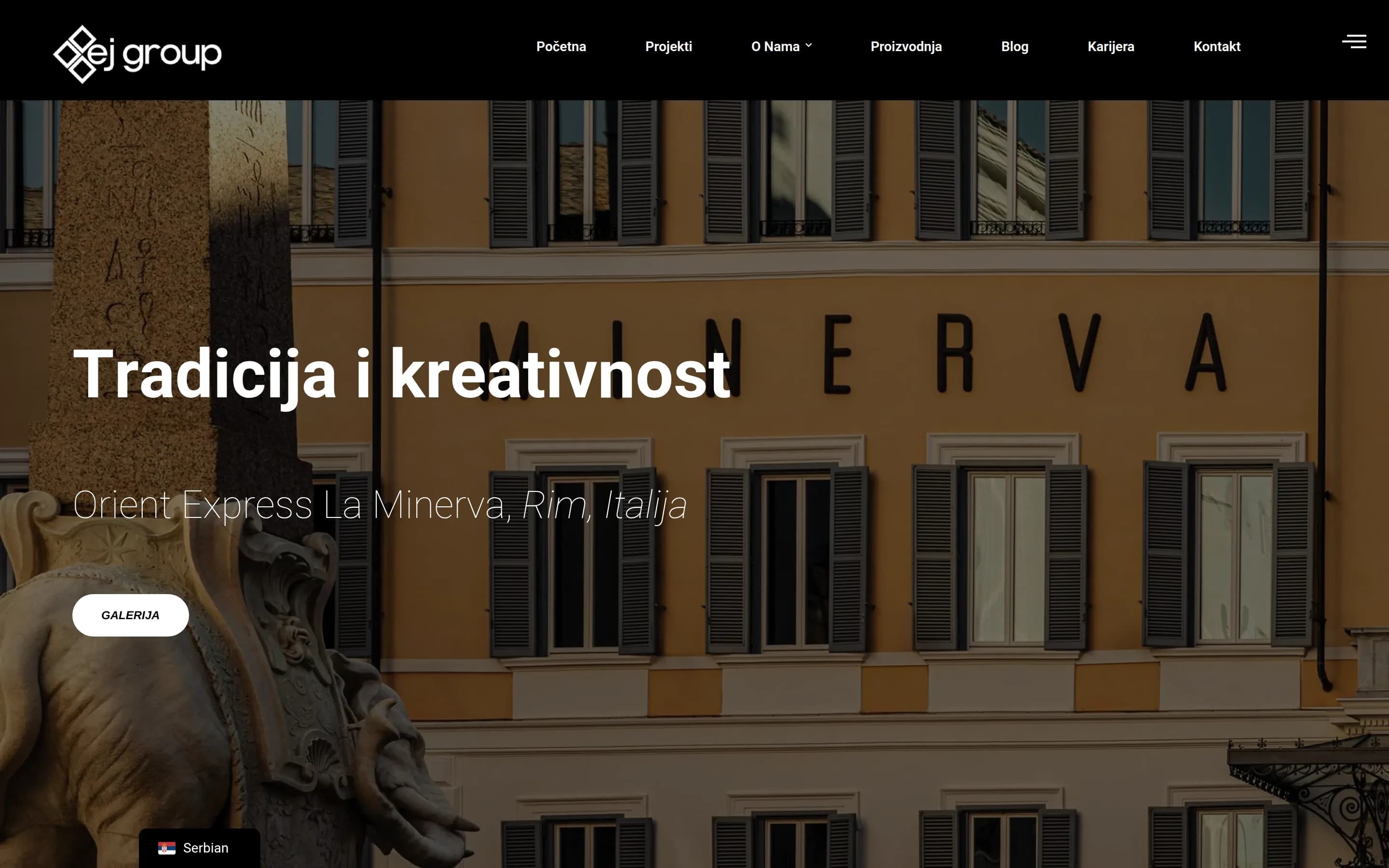 Sajt EJ Group — Enterijer Janković — screenshot početne stranice koju je izradio StartUp Solutions