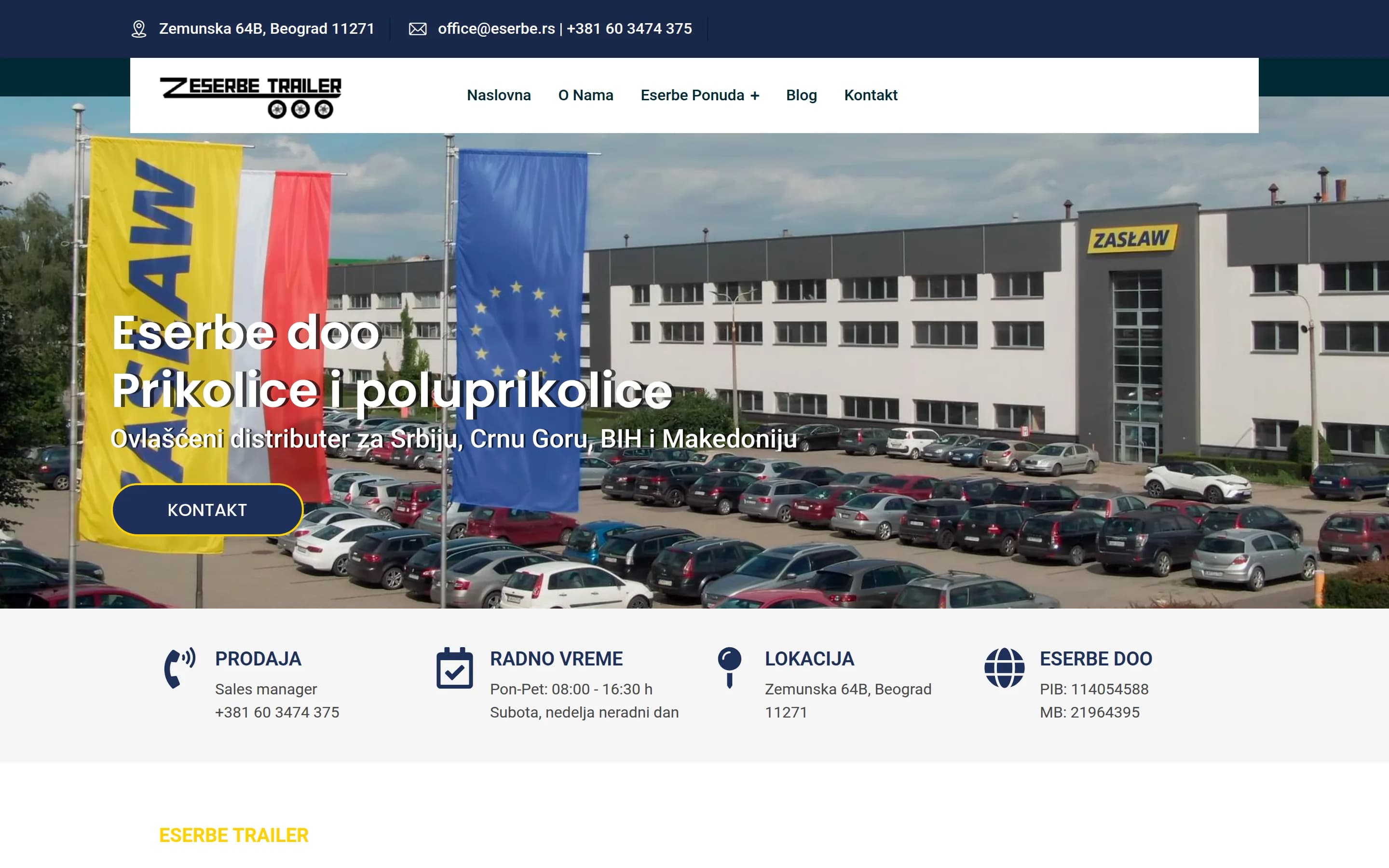 Sajt Eserbe — screenshot početne stranice koju je izradio StartUp Solutions
