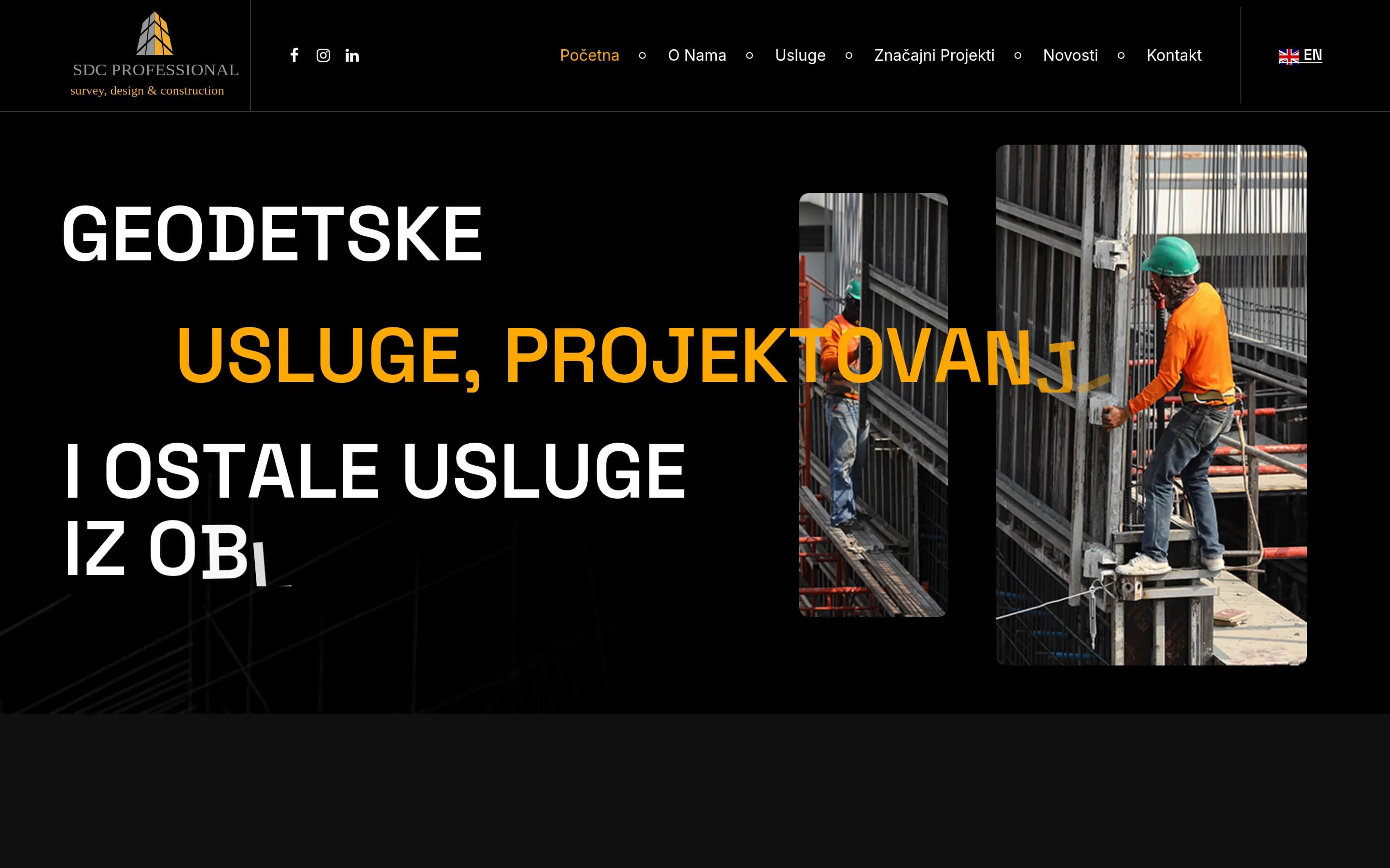 Sajt Geometar Beograd — screenshot početne stranice koju je izradio StartUp Solutions