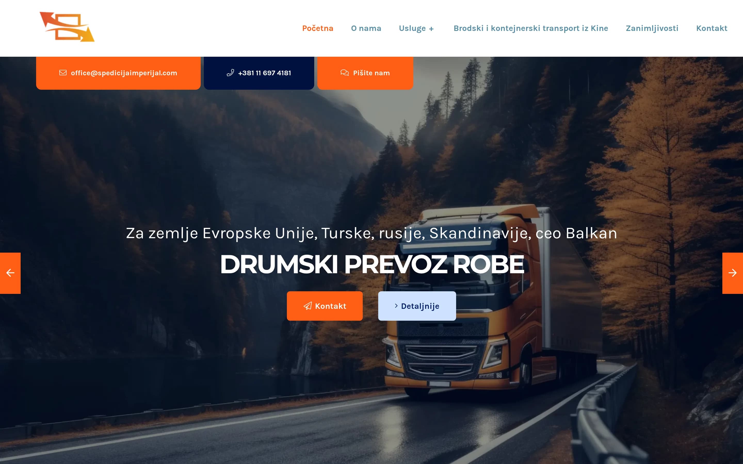 Sajt Imperijal Špedicija — screenshot početne stranice koju je izradio StartUp Solutions