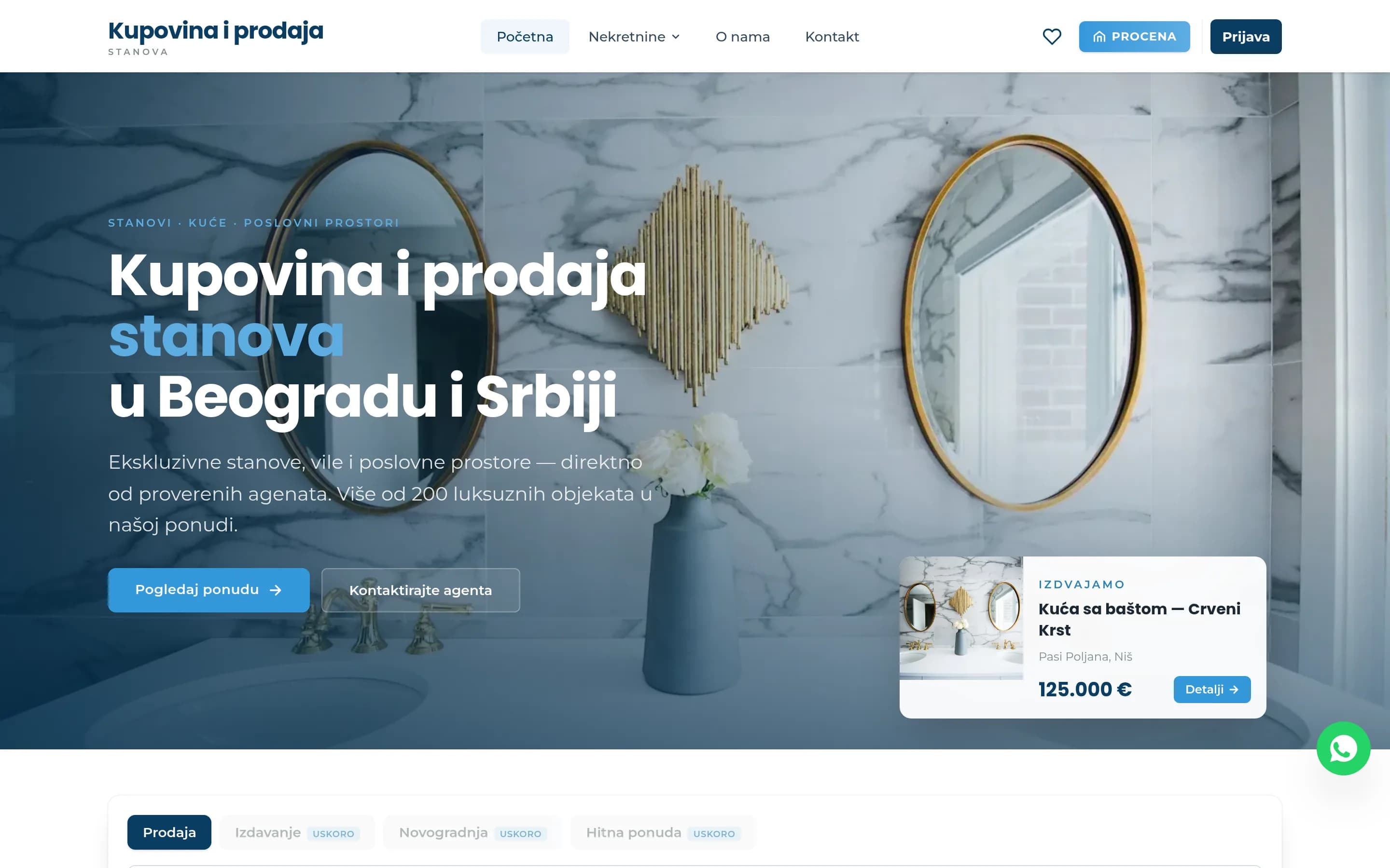 Sajt KIP — Kupovina i prodaja stanova — screenshot početne stranice koju je izradio StartUp Solutions