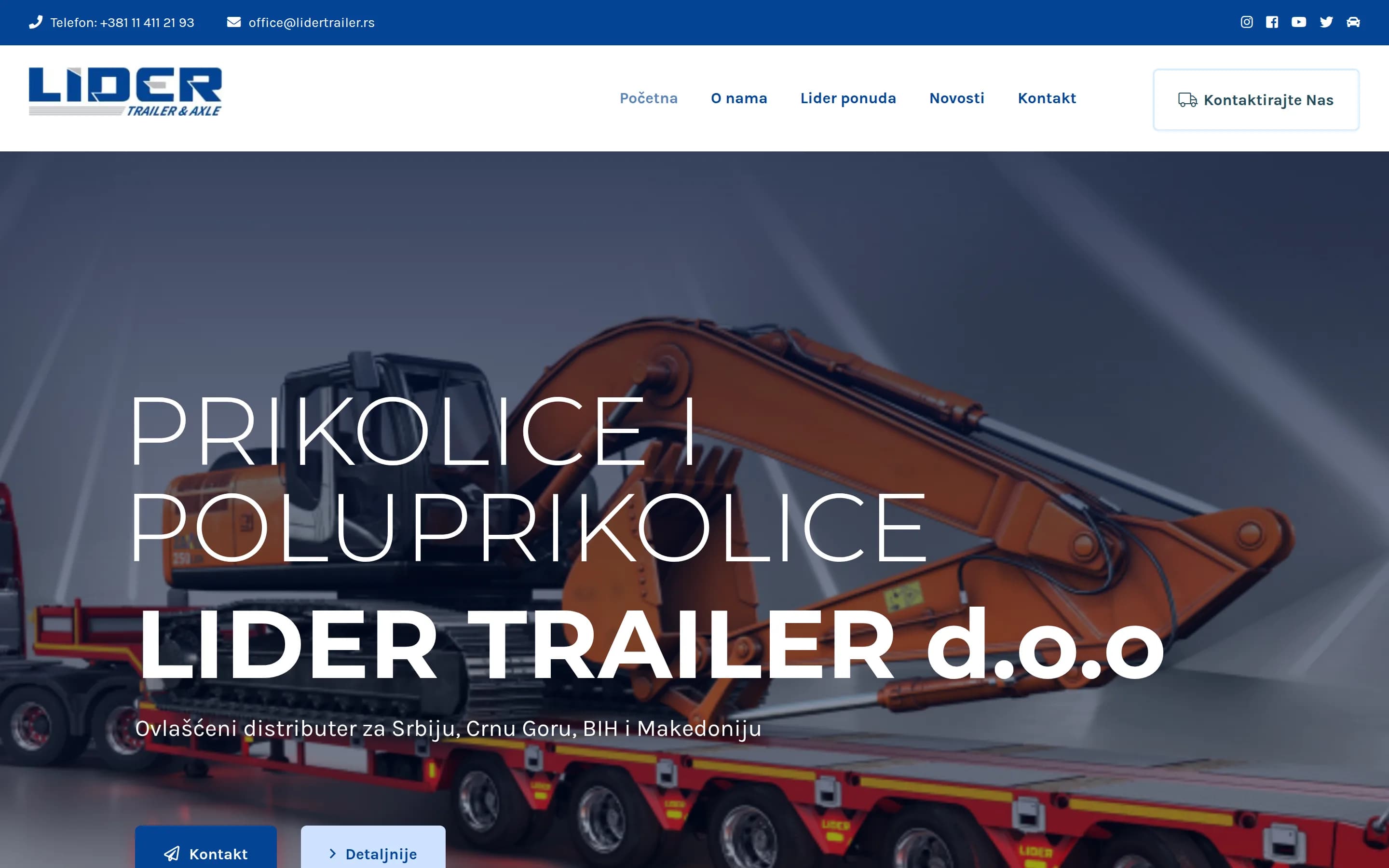 Sajt Lider Trailer — screenshot početne stranice koju je izradio StartUp Solutions