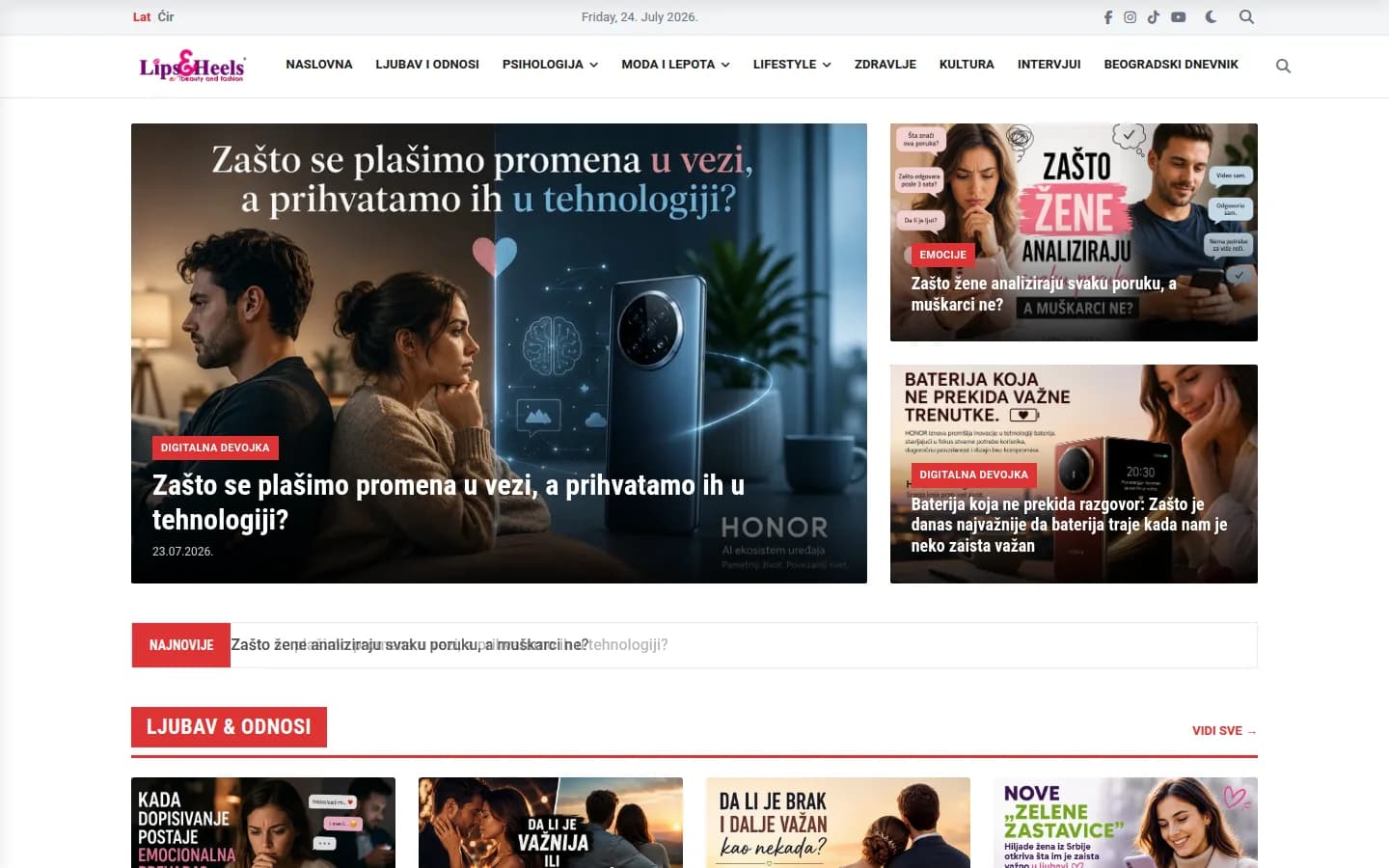 Sajt: Lips & Heels — online magazin (custom CMS)