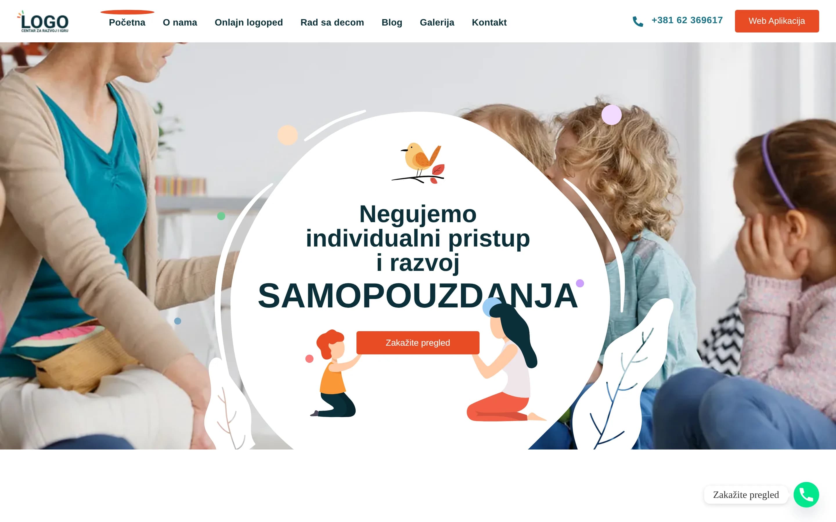 Sajt Logoped Beograd — screenshot početne stranice koju je izradio StartUp Solutions