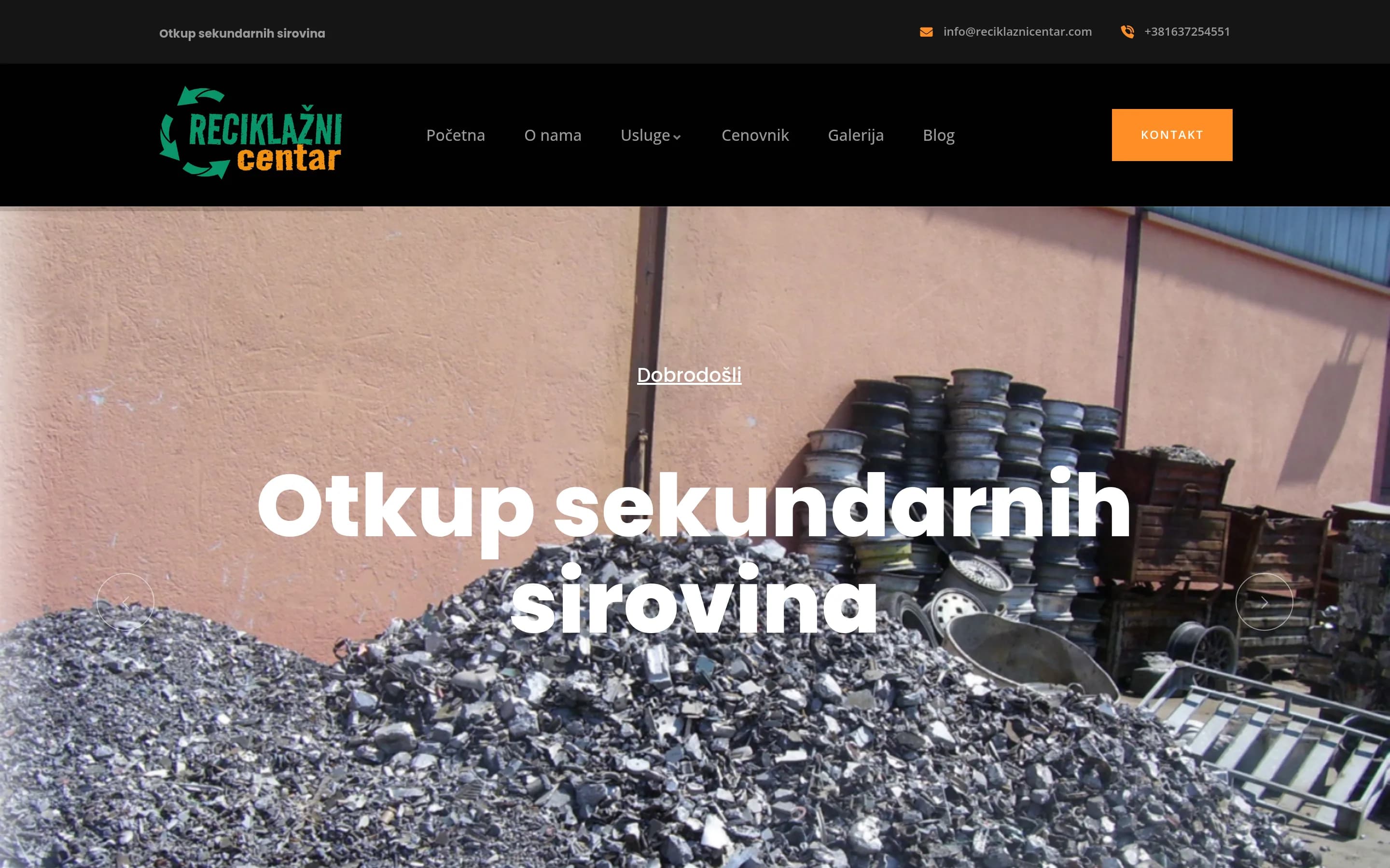 Sajt Otkup sekundarnih sirovina — screenshot početne stranice koju je izradio StartUp Solutions