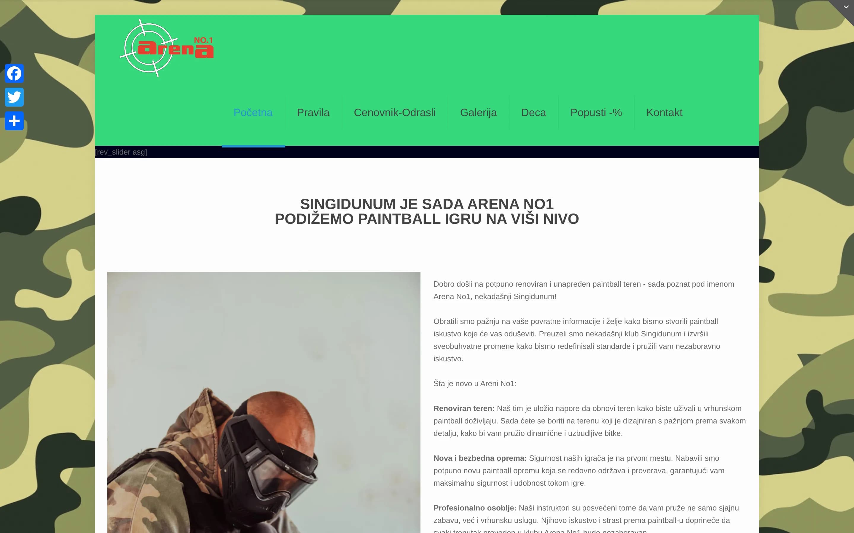 Sajt Paintball klub — screenshot početne stranice koju je izradio StartUp Solutions