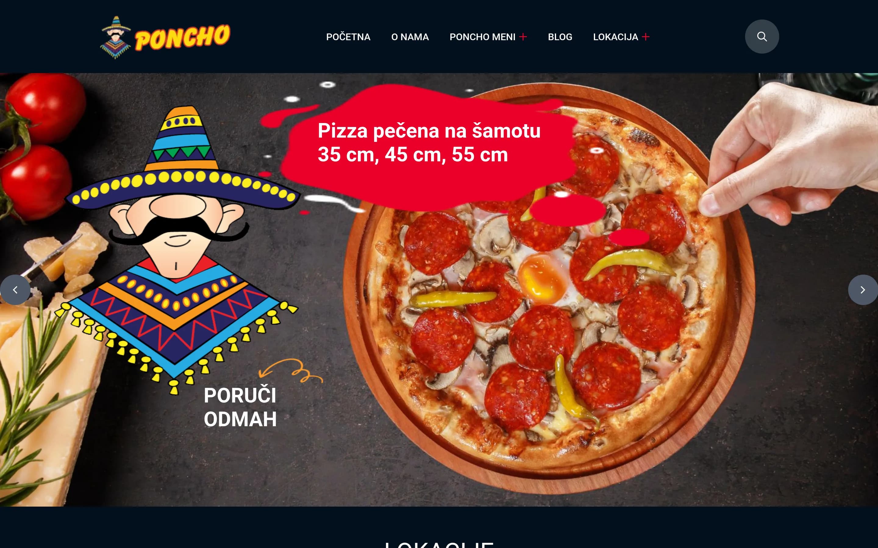 Sajt Poncho Pizza — screenshot početne stranice koju je izradio StartUp Solutions