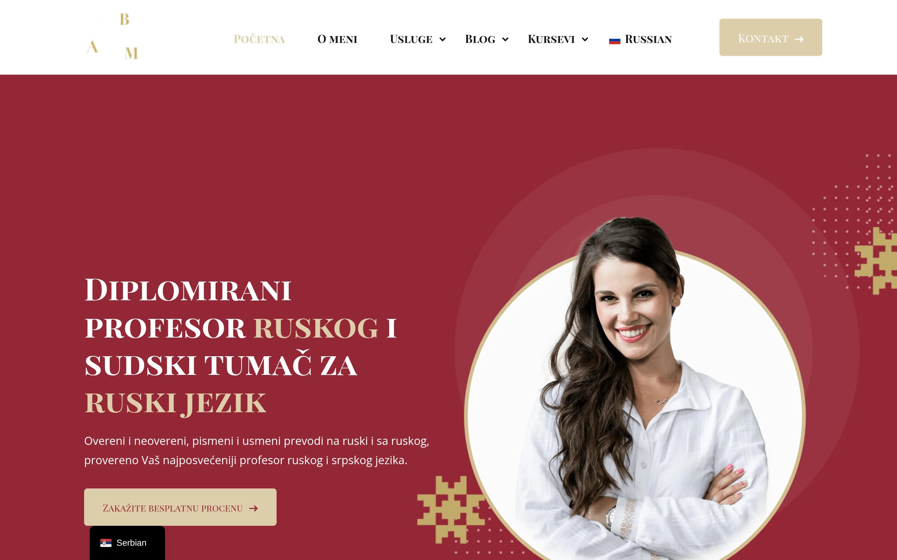 Sajt Prevodilac za ruski jezik — screenshot početne stranice koju je izradio StartUp Solutions