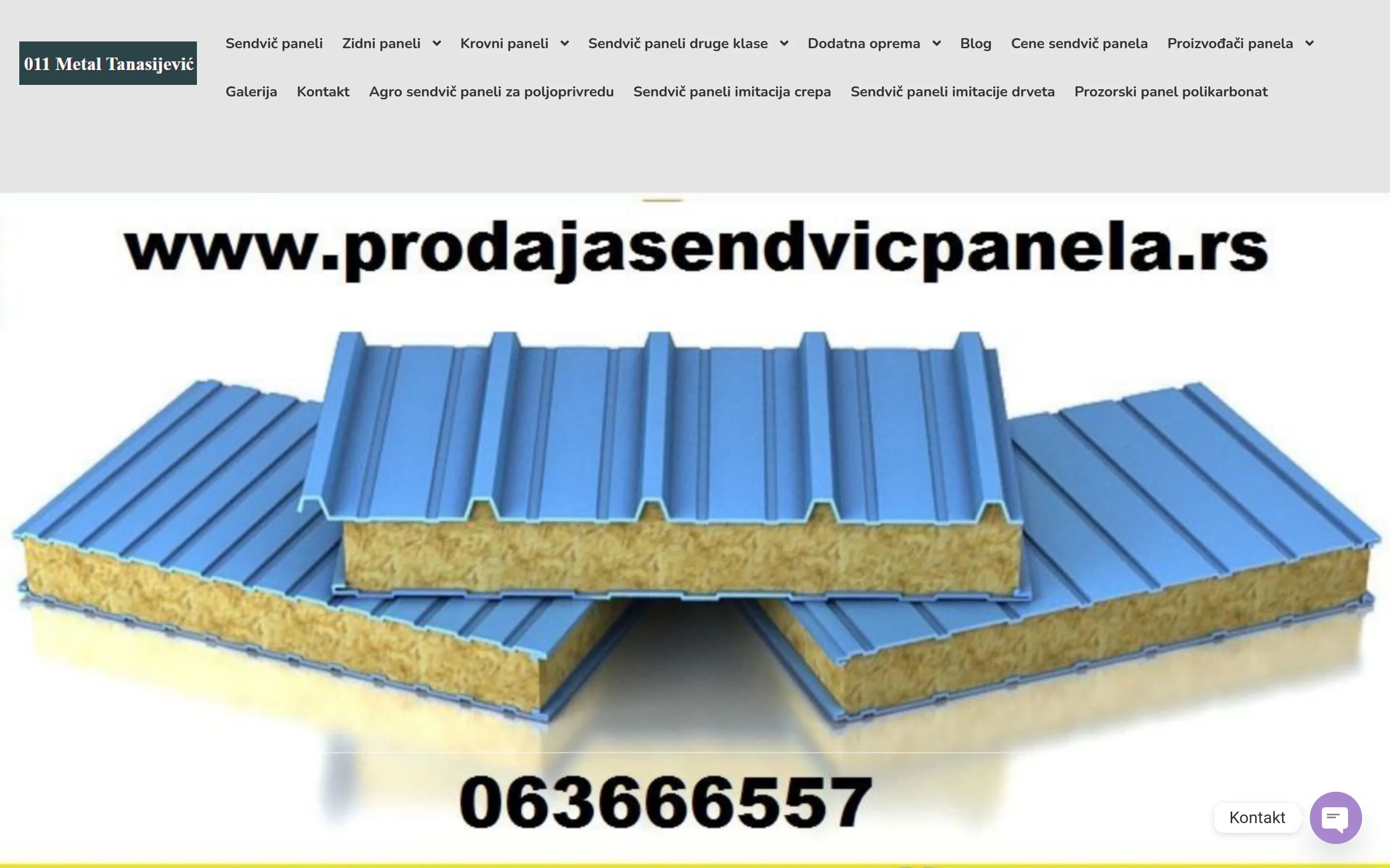 Sajt Prodaja sendvič panela — screenshot početne stranice koju je izradio StartUp Solutions