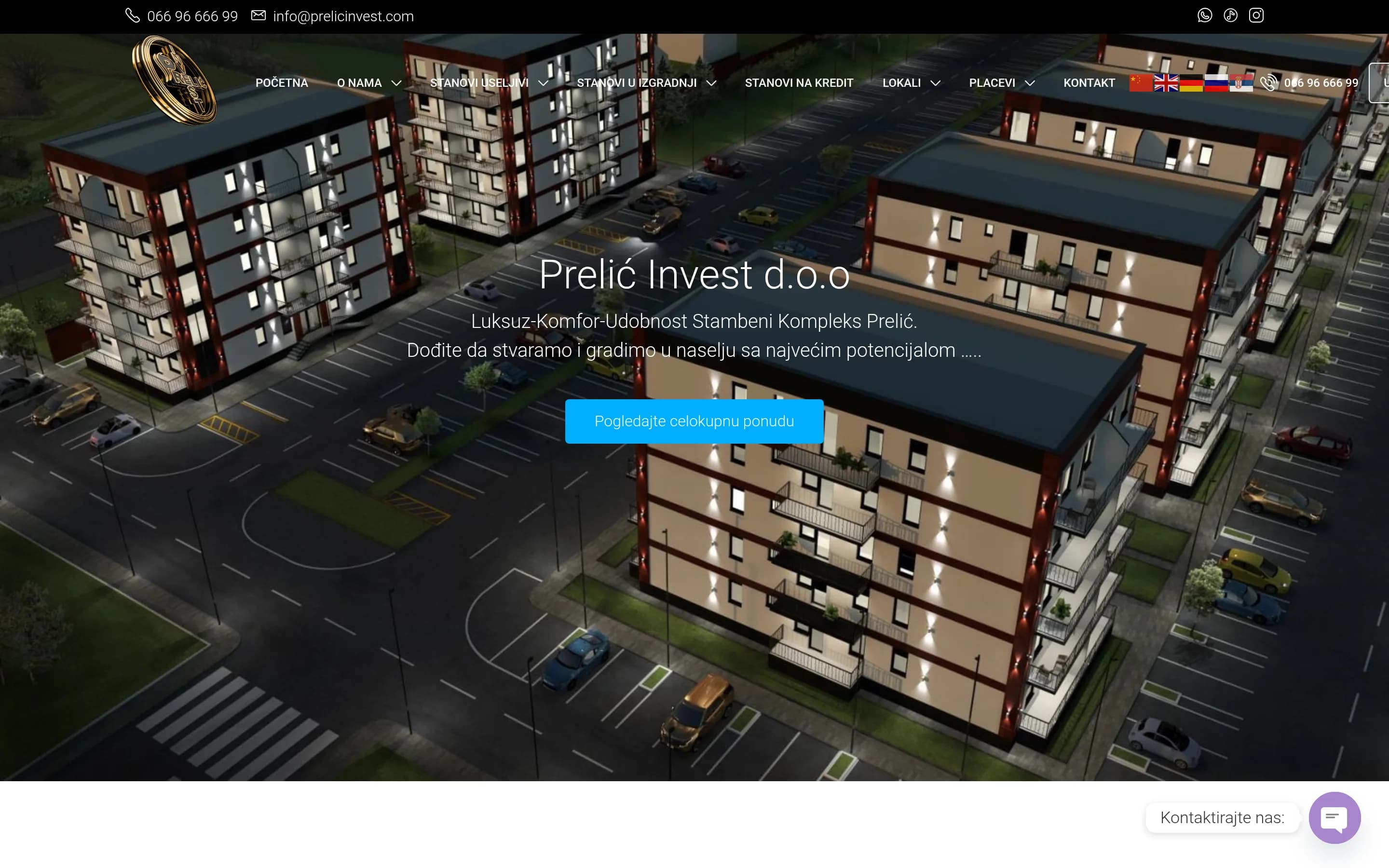 Sajt Prodaja stanova Ledine — screenshot početne stranice koju je izradio StartUp Solutions