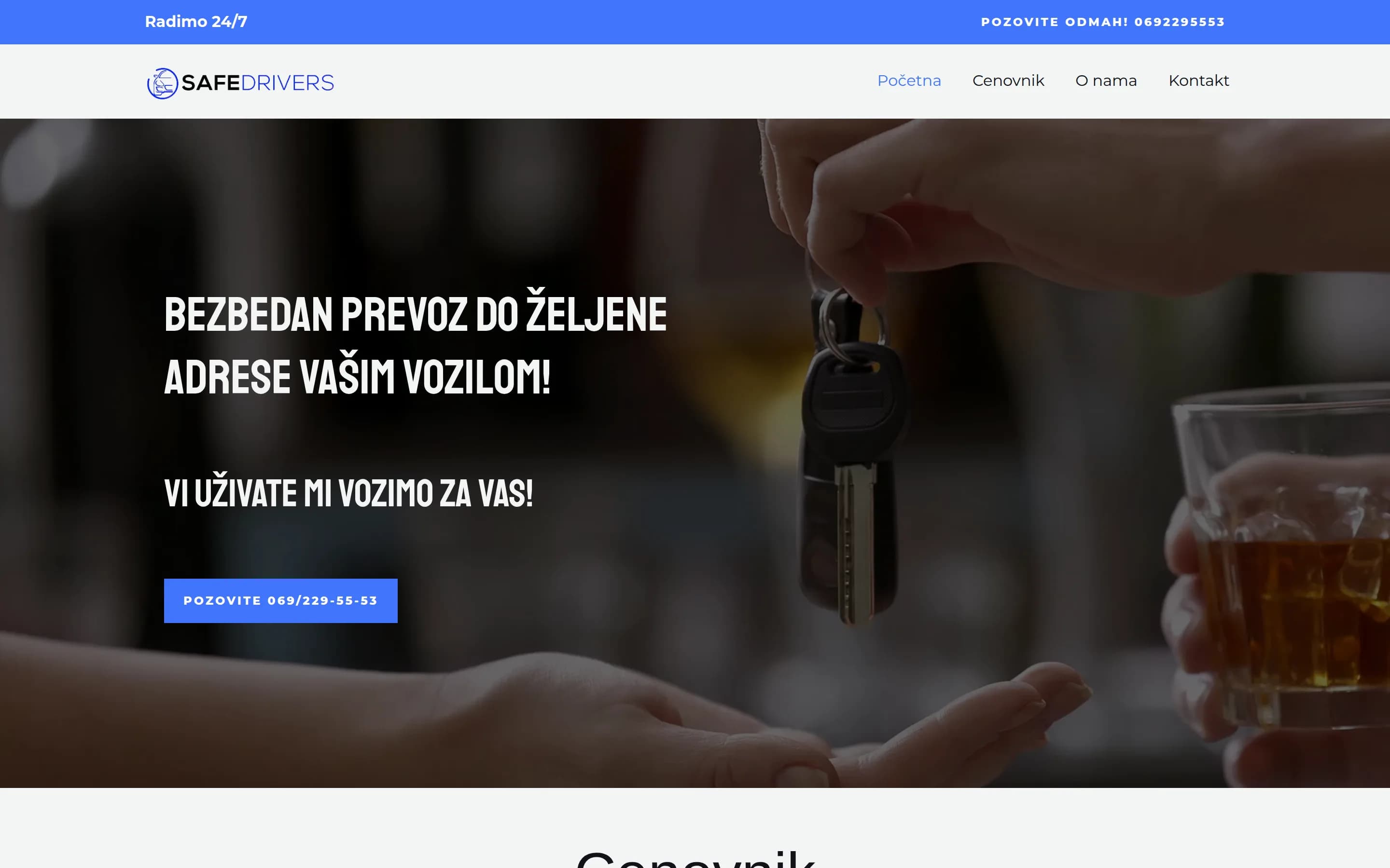 Sajt Safe Drive — screenshot početne stranice koju je izradio StartUp Solutions