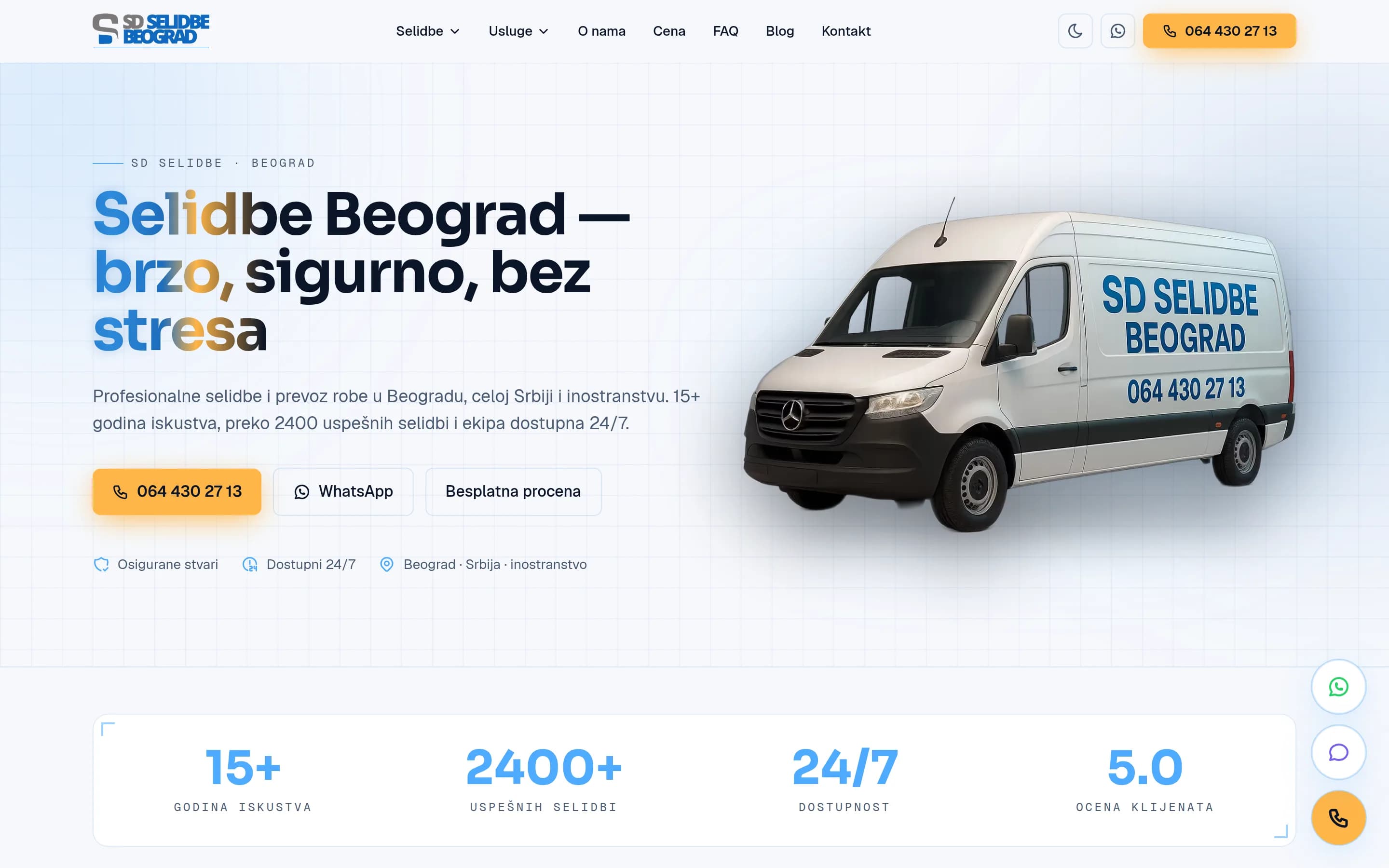 Sajt SD Selidbe Beograd — screenshot početne stranice koju je izradio StartUp Solutions