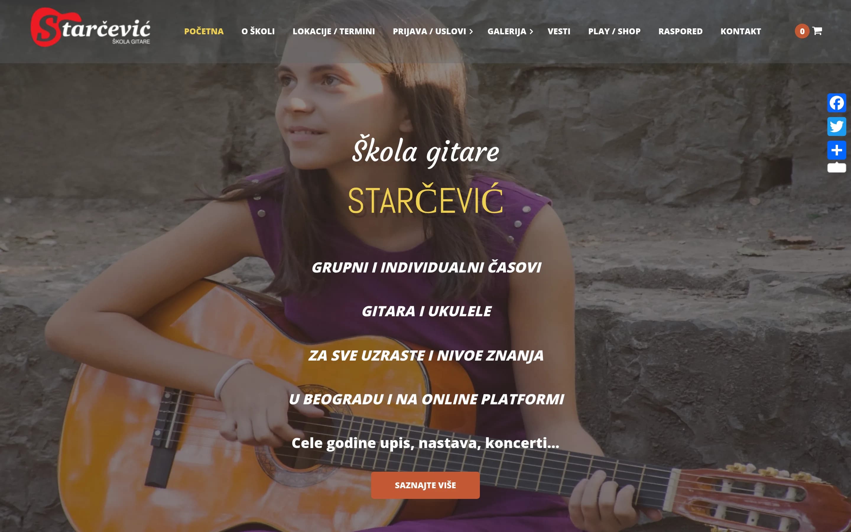 Sajt Škola gitare — screenshot početne stranice koju je izradio StartUp Solutions