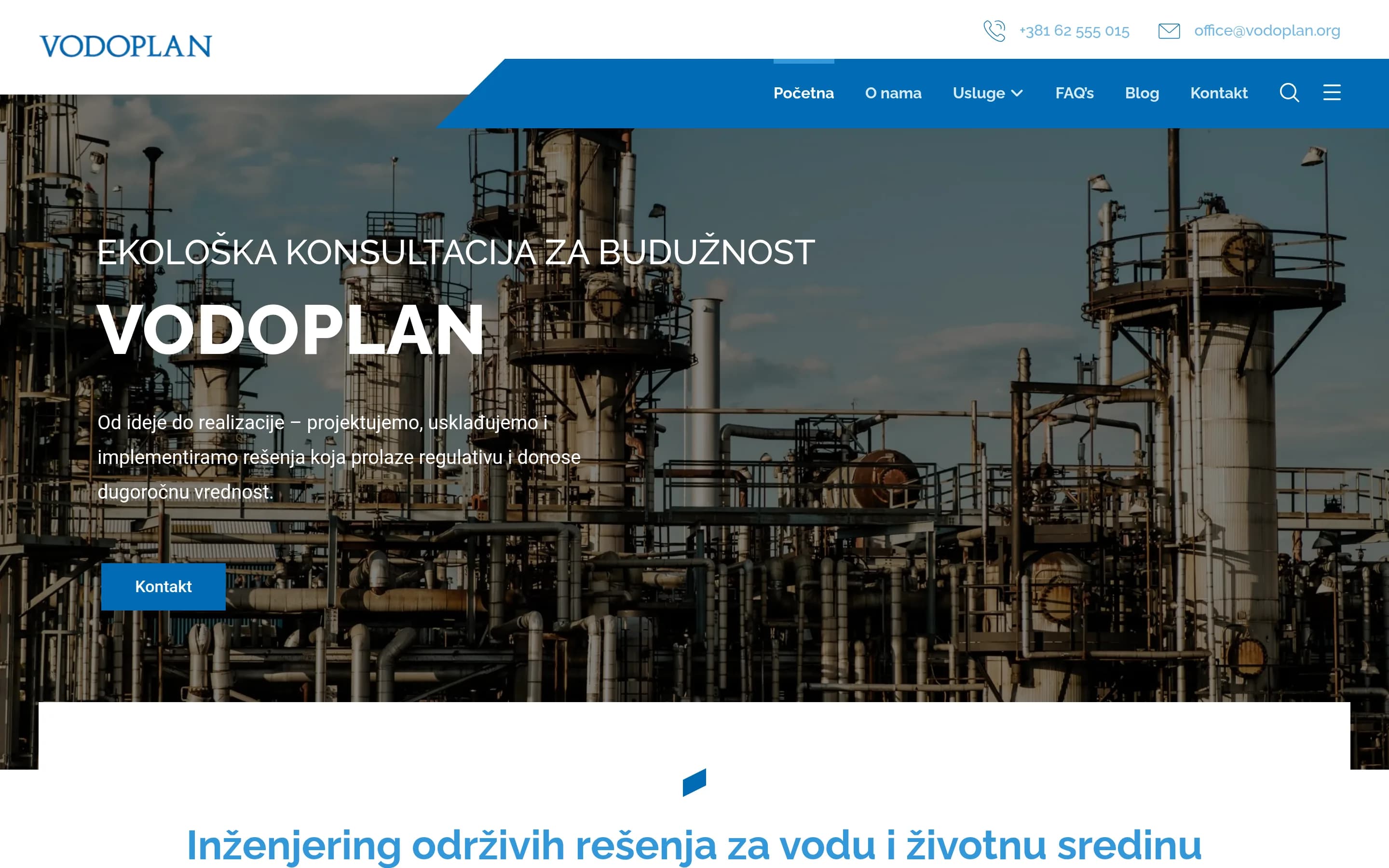 Sajt Vodoplan — screenshot početne stranice koju je izradio StartUp Solutions