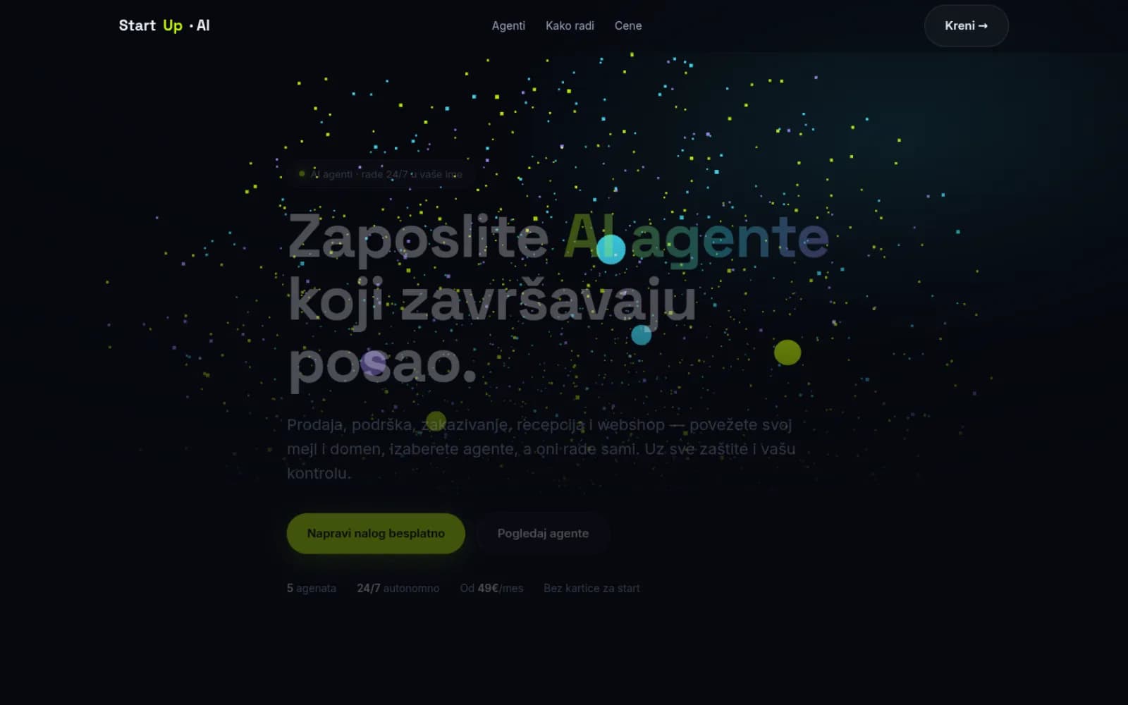 Sajt AI Agenti — SaaS platforma agenata za biznis — screenshot početne stranice koju je izradio StartUp Solutions