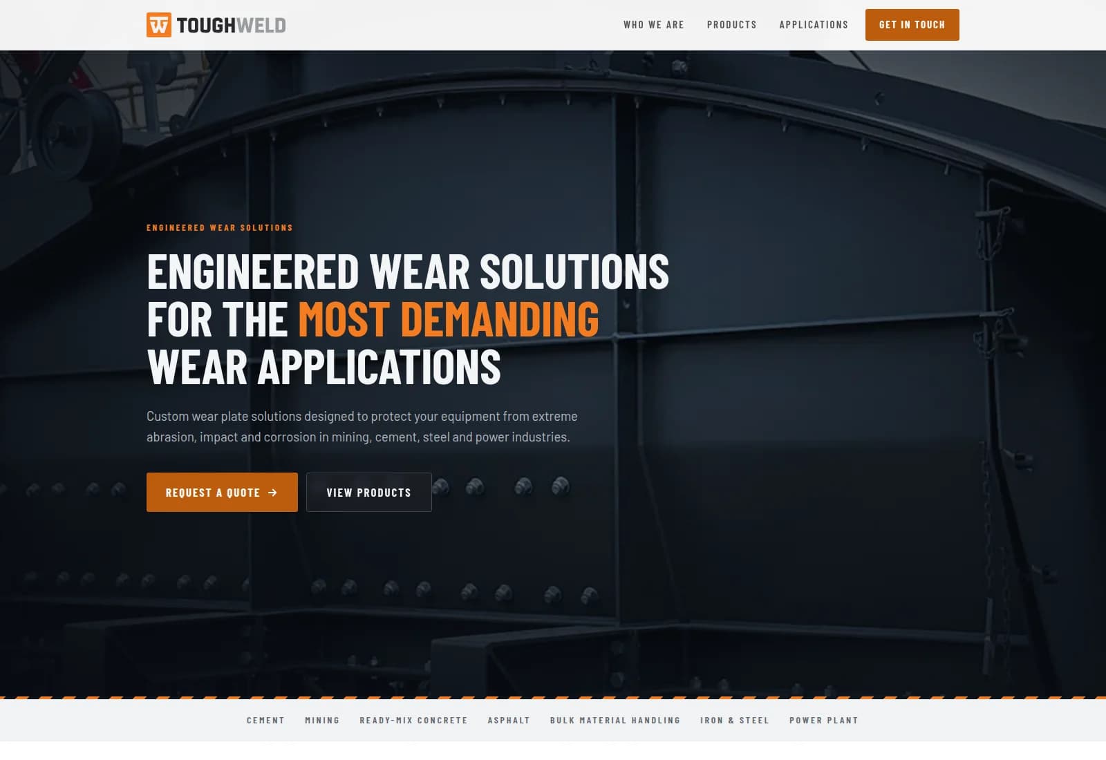 Sajt Tough Weld — ploče otporne na habanje — screenshot početne stranice koju je izradio StartUp Solutions